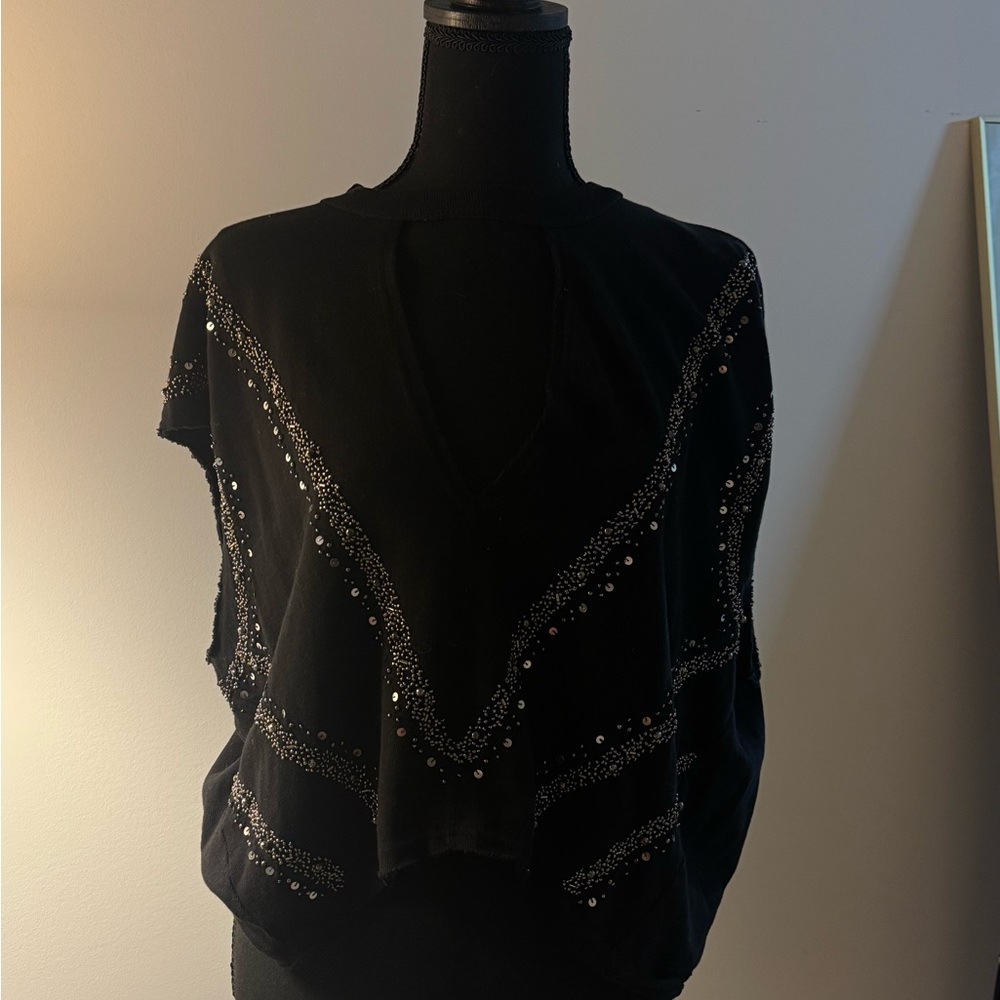 Chic Black V-Neck Sweater with Embellishments